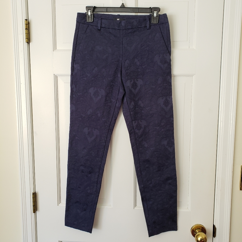 Navy Blue Cigarette Floral Dress Pants